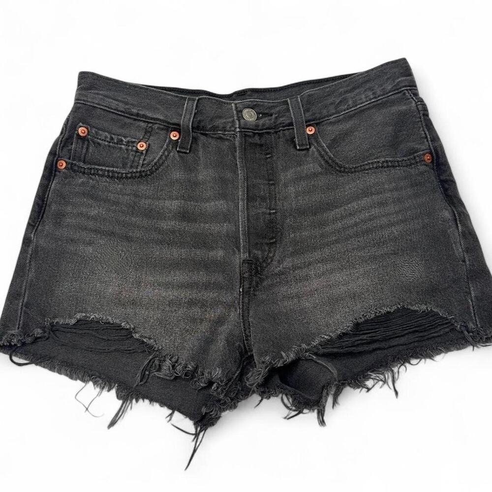 Levi's black denim shorts with frayed hem Size W27